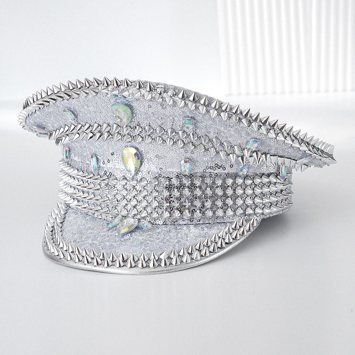 

European American Punk Cosplay Big Cap Military Style Rivet Hat Steampunk Goggles Stage Show Nightclub Party Performance