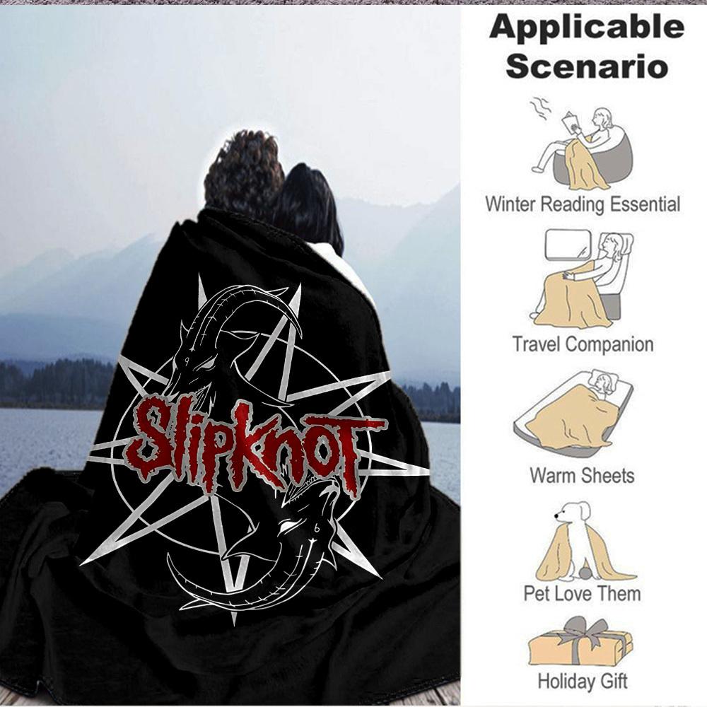 1 stuks Slipknot Bandlogo Flanellen Deken [Gezellige Plaid] Voor Bank, Bed, Reizen, Kamperen, Woonkamer, Kantoor, Bank, Stoel, En Bed