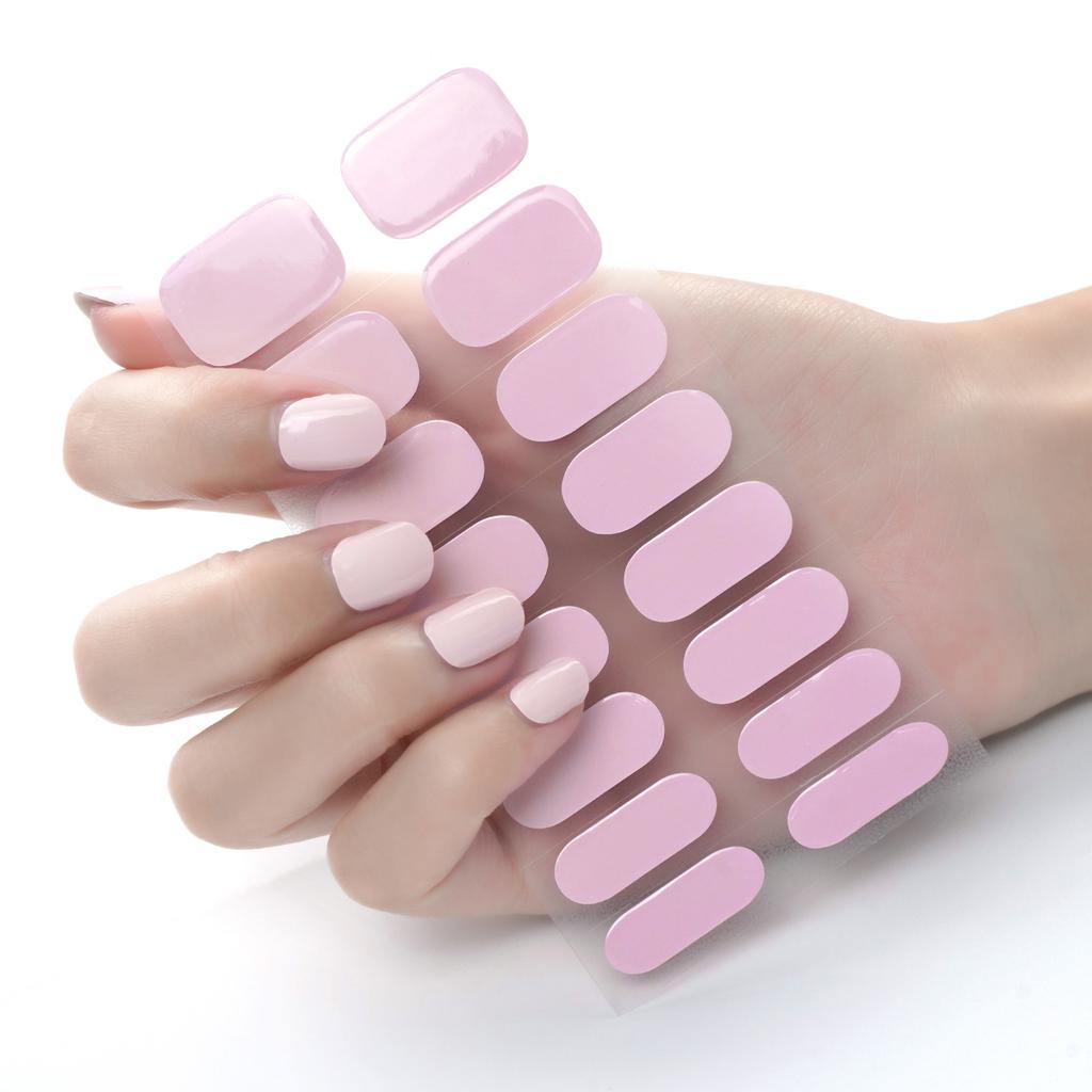 16Tips Semi-Cured Gel Nail Sticker Solid Full Cover Gel Nail Strips UV/LED Lamp Long Lasting Gel Nail Wraps Nail Decor