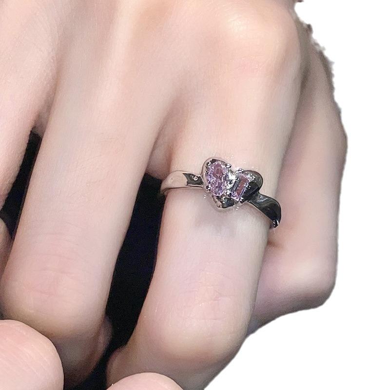 Nischdesign Rosa Kärlek Zirkon Fransk Helt Diamant Personlig Vikbar Stapelbar Öppen Ring Högklassig Ring Dam