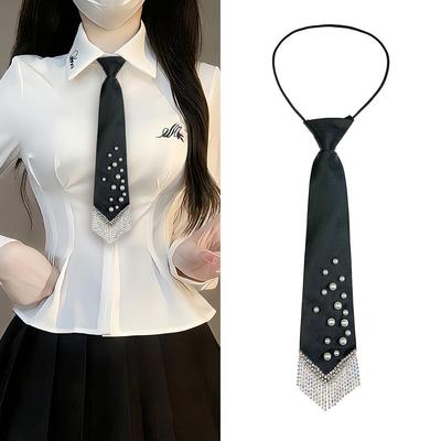 Unisex Trendy Pearl Rhinestone Bow Tie with Tassel