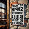 Vintage Metal Guitar & Happiness Poster Wall Art, 8x12 Inch Laser-Cut Decor for Living Room/Office, Humorous Iron Gift for Music