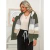 Damen Mehrfarbiger Flauschiger Kapuzenmantel, Lockere Warme Plüschjacke für Herbst Winter