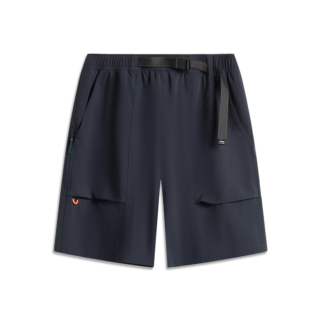 Li Ning Sports Lifestyle Series Solid Color Mid Waist Breathable Versatile Straight Leg Sports Shorts Men shorts Deep-Blue AKSV421-4