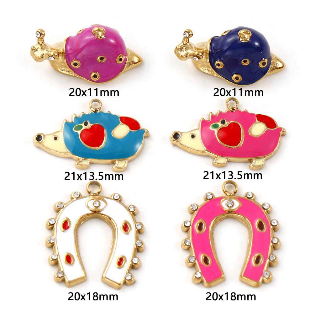 1pc Cute Enamel Hedgehog Snai 304 Stainless Steel Charms 18k Gold Plated Animal Pendants For Necklace Fashion Jewelry Making