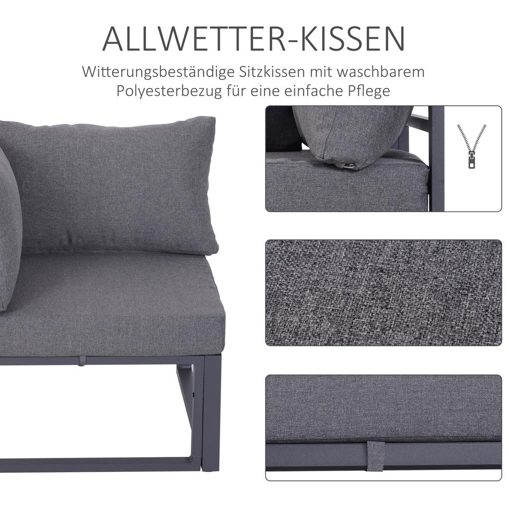6-Piece Garden Furniture Set, Garden Set, Garden Sofa Set, Seating Group, Garden Furniture Aluminum + Polyester + Tempered Glass Grey, 4 X Armchair