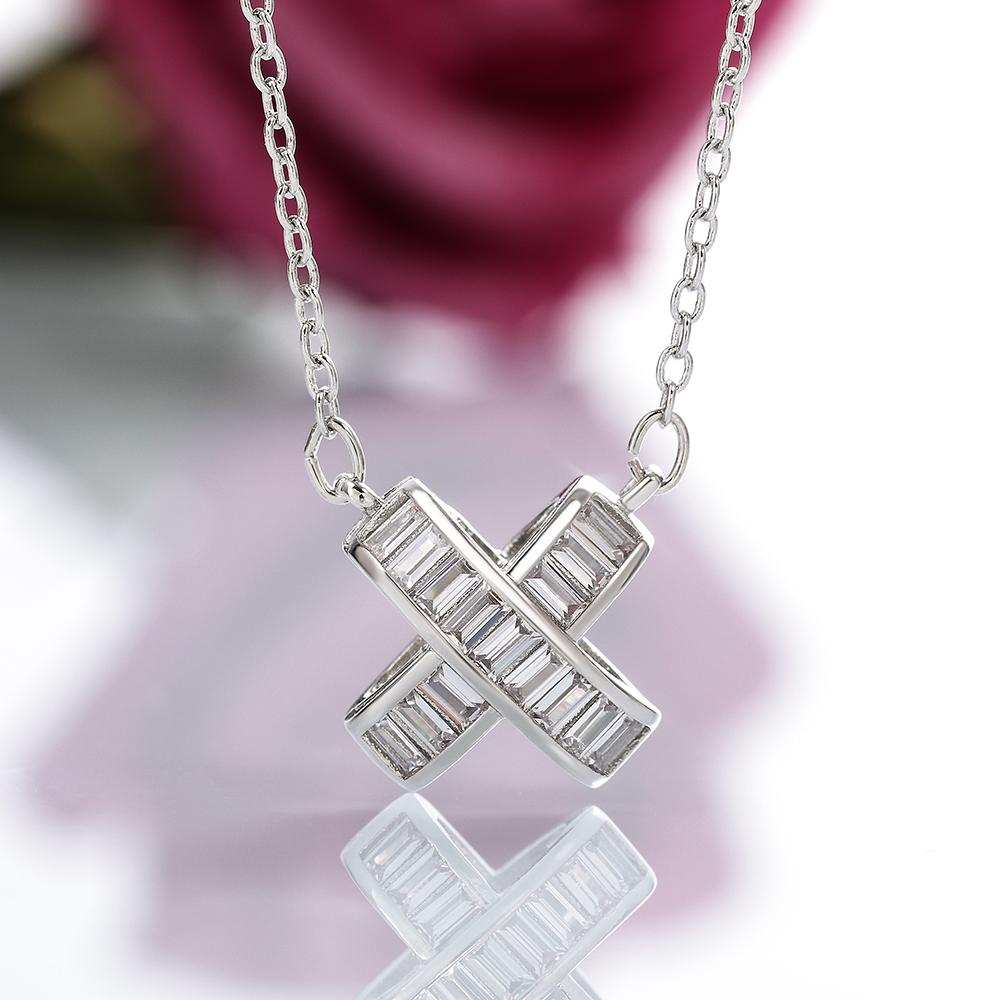 X Shape Pendant Necklace Women Full Zircon Silver Color Fashion Contracted Female Accessories Trendy Jewelry