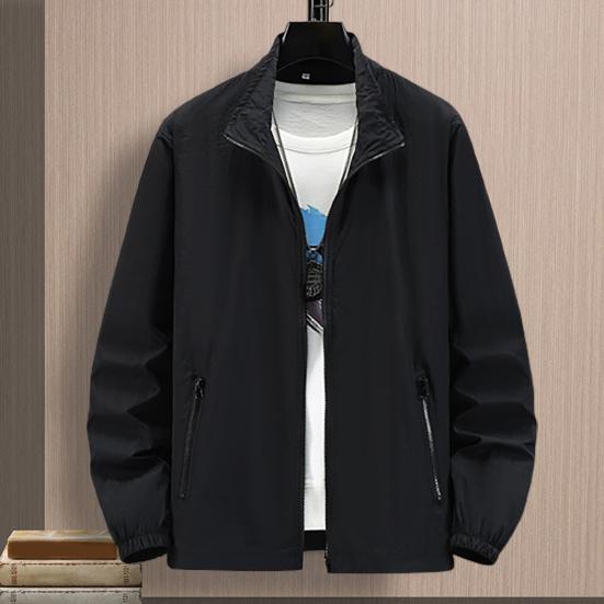 Men Outdoor Jacket Long Sleeves Sun Protection Breathable Solid Color Zipper Closure Anti-UV Ultra-thin Plus Size Cycling Sports Sun Protection Coat