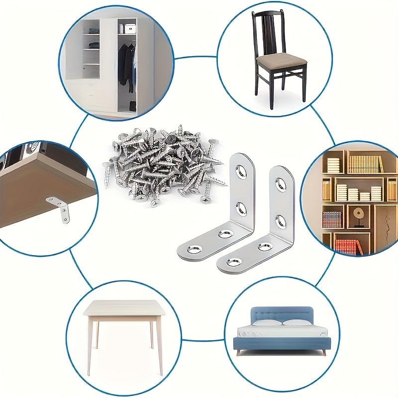 A set of 50pcs,including 10pcs 90-degree right-angle brackets with 40screws,L-shaped bracket hardware for wooden shelves,chairs