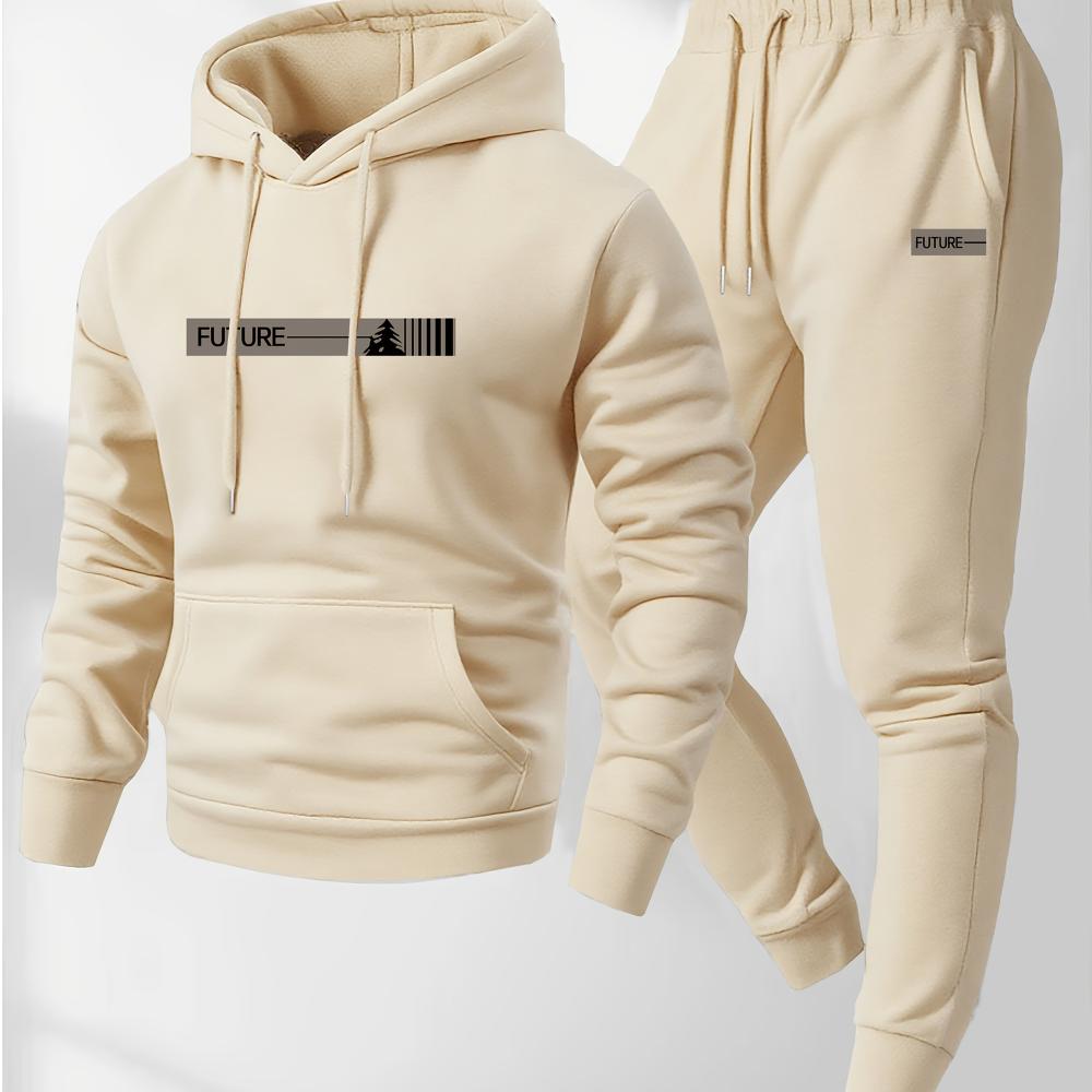 Men's autumn and winter casual long sleeved hooded sweatshirt+sports pants 2-piece set