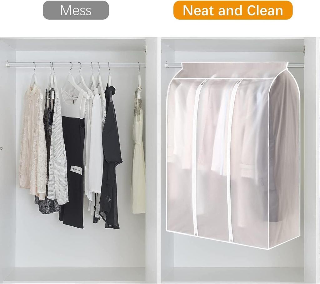 Garment Bags for Hanging Clothes Large Translucent Frosted Garment Rack Cover Bags with Zipper Polyethylene Materia
