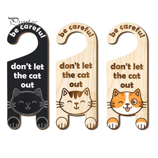 Cat Cafe Decorative Hanger Warning Door Handle Sign, Wooden Cartoon Hanging Reminder, Pet Room Entrance Safety Knob Hanger, for Bedroom And