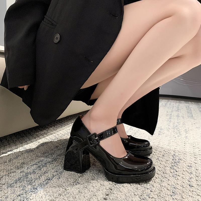 French Mary Jane Shoes Women's 2025 New Thick Heel Single Shoes Black Spice Girl High Heels Barbie Round Head Small Leather Shoes