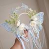 Silk Ribbon Butterfly Flowers Hairband Pearl Beads Decorative Headwear Floral Headwear  Women Wear
