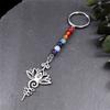 Yoga Lotus Heilung Ausgleich Maxi Chakra Schlüsselanhänger Edelstahl Bunte Steinperlen 7 Chakren Energie Schlüsselanhänger Schmuck