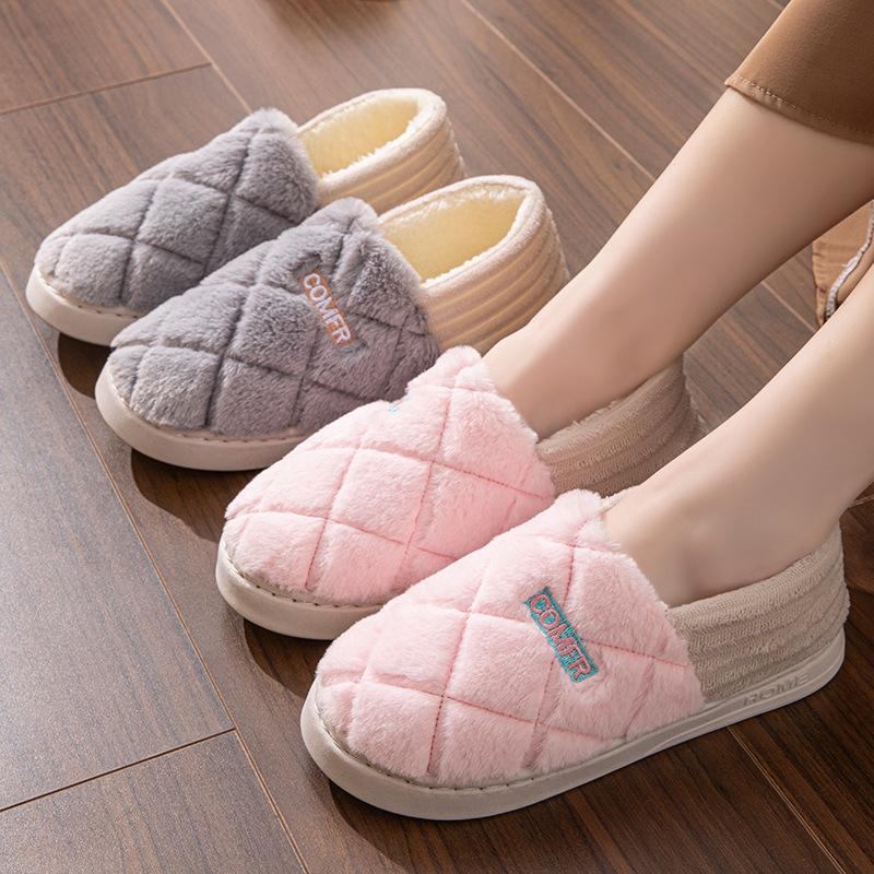 Cotton Slippers Autumn and Winter Couple Home Bag Heel Thermal Shoes Platform Plush Slippers