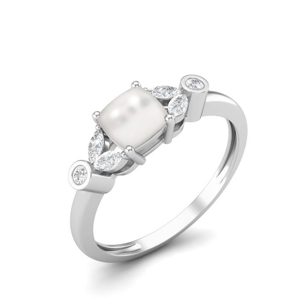1.19 Cts Cushion Shape Pearl Solitaire 925 Sterling Silver Wedding Women Ring