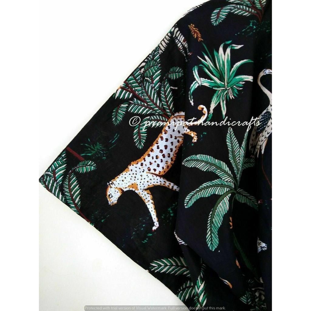 Indian Black Long Animal Print Cotton Hippie Maxi Women Nightwear Caftan Dress CKFTN-SCRN-FULL-BUYIT-030