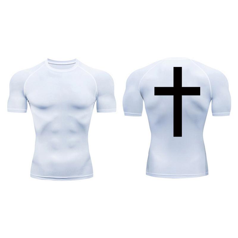 Cross Back Print Compression Shirts for Men Quick Dry Tees Tshirts Tops Gym Workout Running Undershirts Baselayers Rash Guard