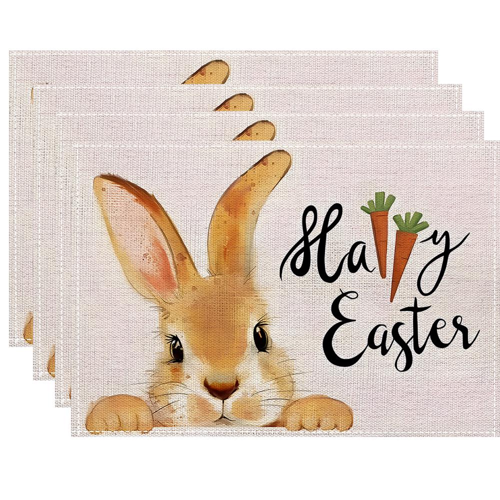 Happy Easter Placemats Set, Spring Floral Bunny Place Mats Farmhouse Table Mats Decor for Home Decorations Indoor