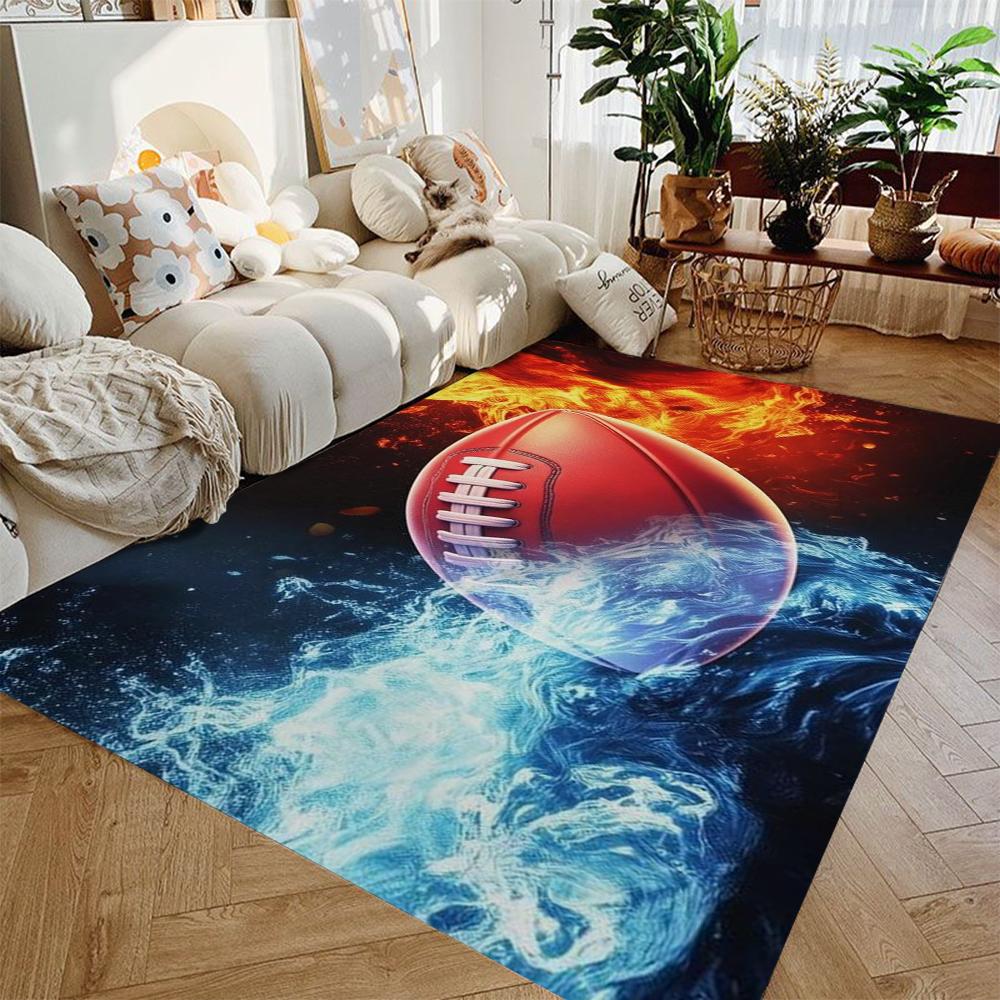 Boys Football Bedroom Accent Rug Rugby Large Area Rug for Dining Room Non-Slip Soft Washable Sport Floor Carpet for Boys Teens