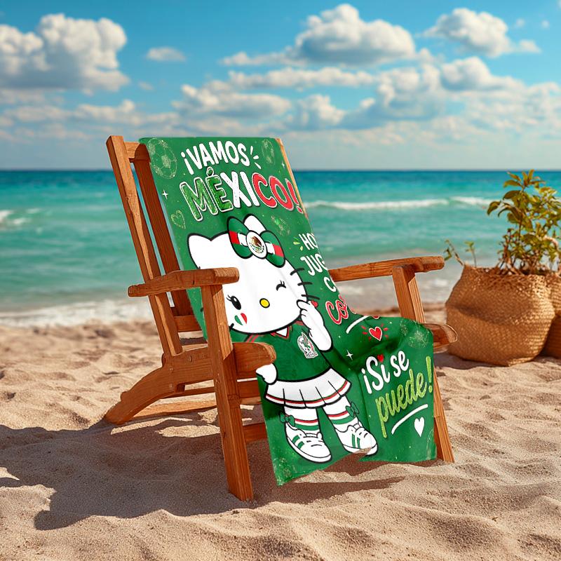 1pc Kitty Mexico Soccer Cartoon Quick Dry Microfiber Bath Towel for Swimming Surfing Camping Unisex Holiday. SJT7201144