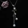 Women Sweater Chain Leaf Faux Pearl Rhinestone Decor Tassel Alloy Clothes Jewelry Dating
