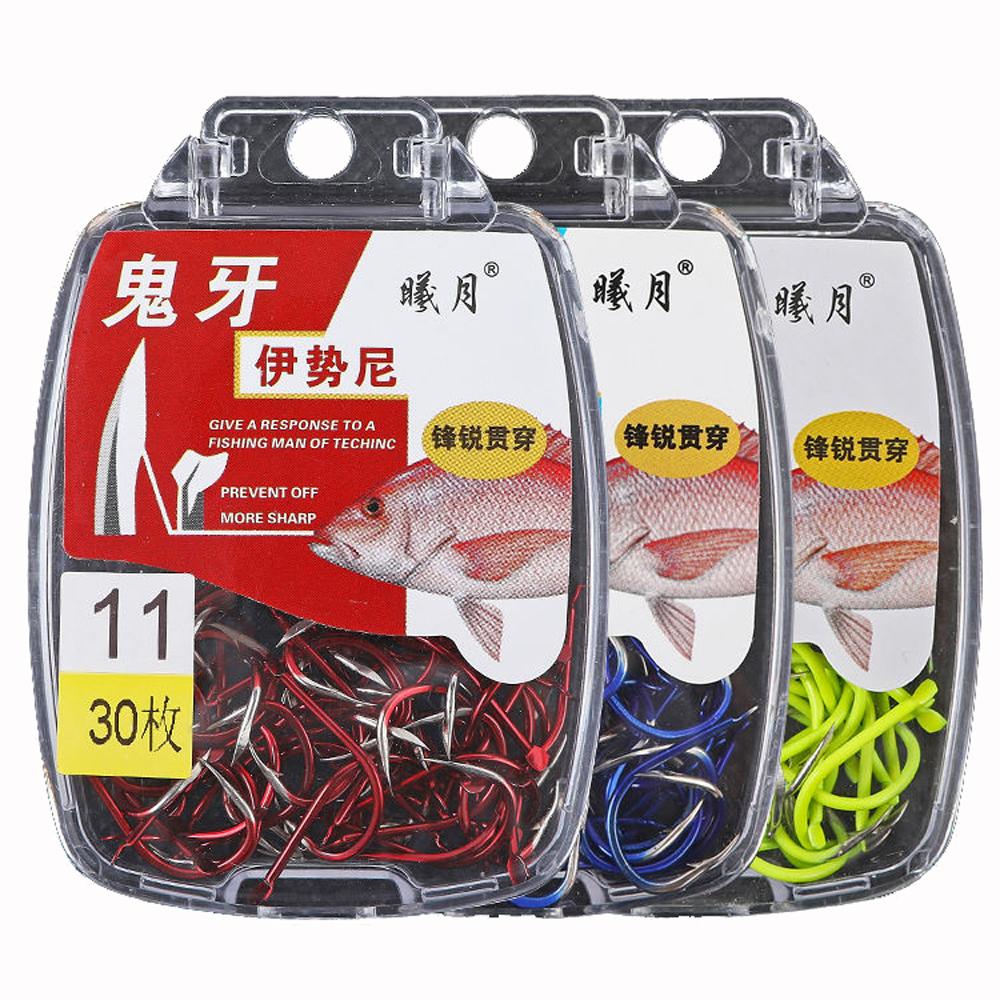30pcs/box Japanese High Carbon Steel Fishing Hooks Powerful Jig Fish Worm Hook Isani Barbed Carp Mini Fishhooks Saltwater 3#-13#