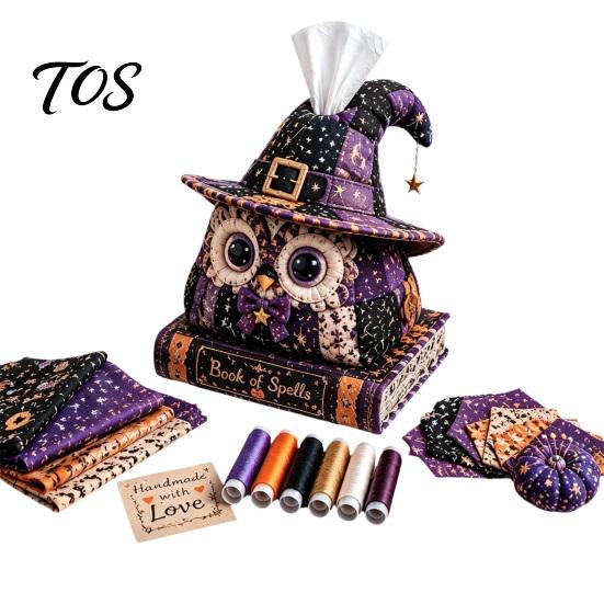 Creative Halloween Gift for Her Tissue Box DIY Sewing Kit, Theme, Patchwork Fabric Craft Retro Dark Home Decor Crafting Set, Handicraft Quilted Cover,