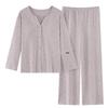 Women's V-Neck Cotton Cardigan with Chest Pads - Long Sleeve, Sweet Cartoon Design for Home or Casual Wear in Spring and Autumn.