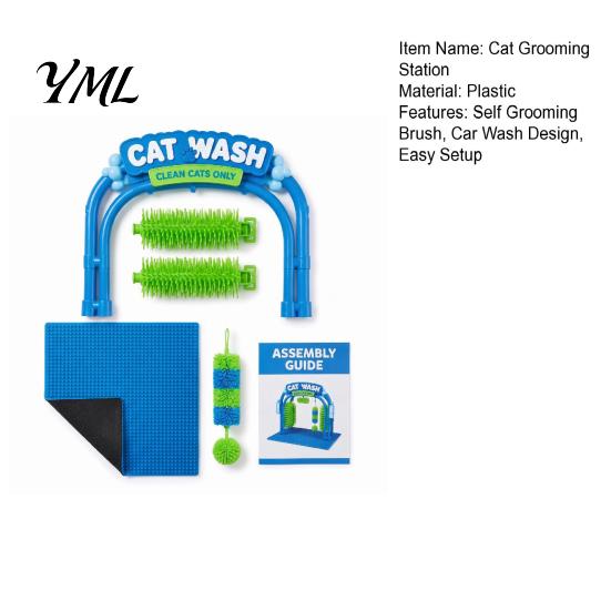 Cat Cleaning Accessories Wash Grooming Station, Self Groomer with Soft Rubbing Brushes, Helper Car Design Massage Scratcher for Indoor Cats Loose Fur