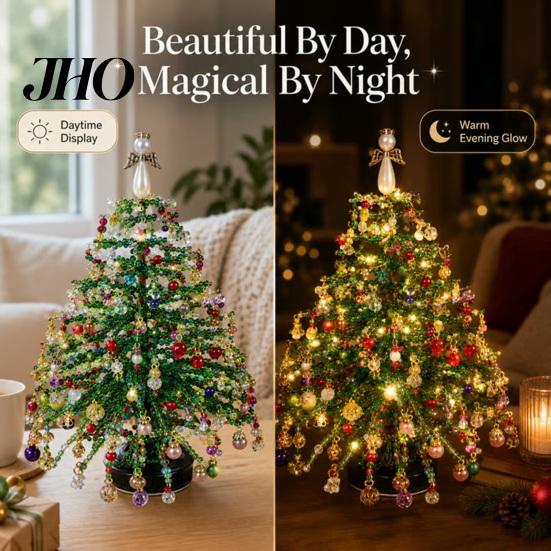 Holiday Decoration Crafting Tools DIY Beaded Christmas Tree Kit, Handmade with LED Lights, Party Props Craft Project, Bead Kit for Adults, Home