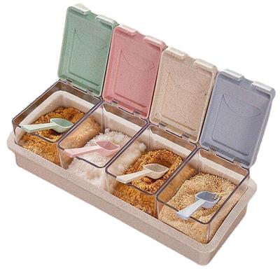 1 set quattro in uno con cucchiaio organizzatore da cucina scatola di immagazzinaggio spezie barattolo di condimento trasparente zucchero sale bottiglia porta accessori da cucina