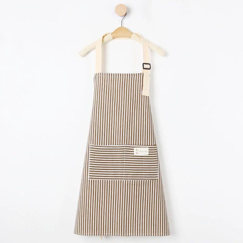 High-Value Cotton and Linen Striped Sleeveless Kitchen Apron