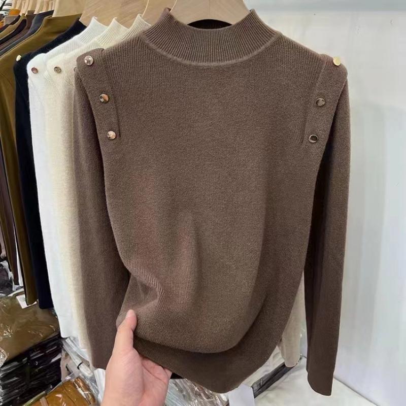 

Модный элегантный однотонный вязаный свитер с полувысоким воротом для женщин, осенний повседневный облегающий свитер с длинным рукавом для женщин, топы, зимние теплые базовые трикотажные изделия 24880 One Size темно-коричневого