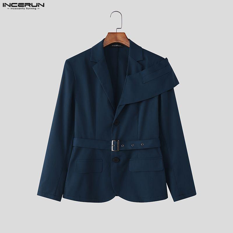 INCERUN Men Lapel Long Sleeve Front Cross Casual Loose Blazer Coats