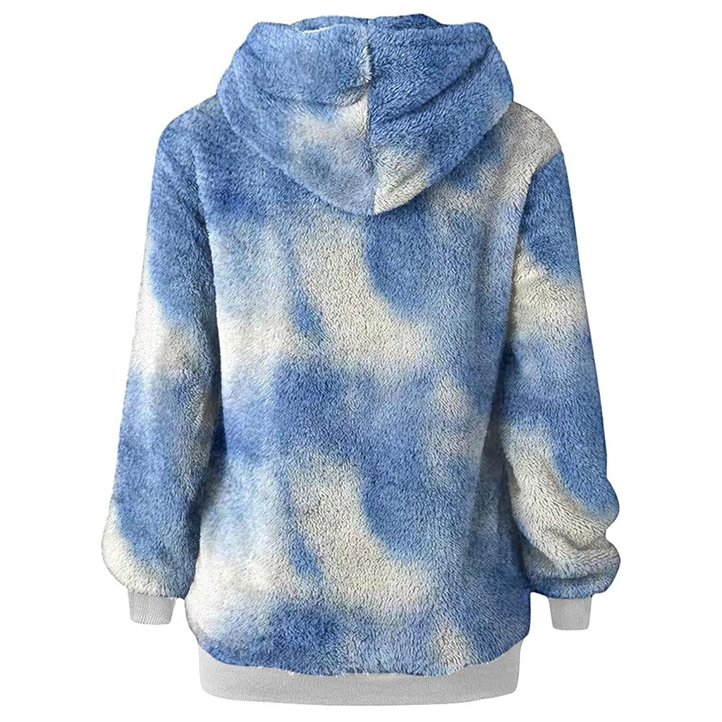 Damen Winter Freizeit Mode Locker Plüsch Kordelzug Kapuzenjacke