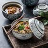 Japanese Style Jingdezhen Underglaze Ceramic Bowl with Lid, Covered Soup Bowl for Noodles, Ramen & Rice