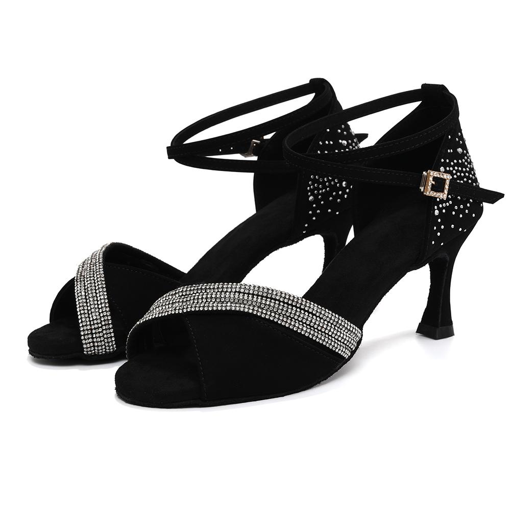 New Diamond Faced Women's Latin Dance Shoes Fashion Wedding Ball Soft Bottom Salsa Ruma Dance Heel Height 7CM