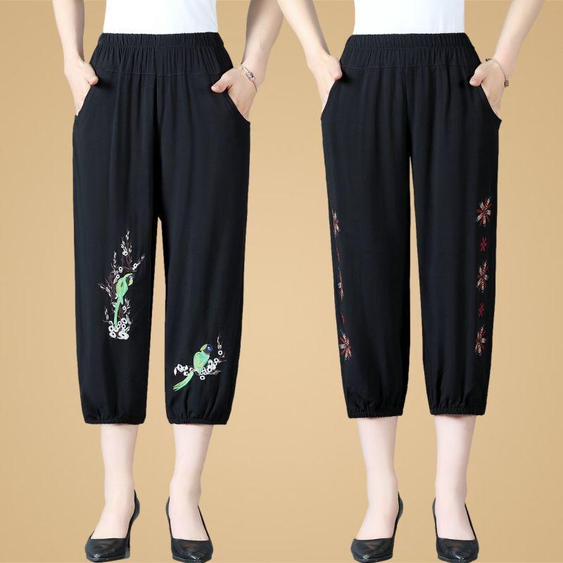 Women's Summer Elastic Waist Embroidered Pants - Perfect for Mother's Day and Grandma's Wardrobe
