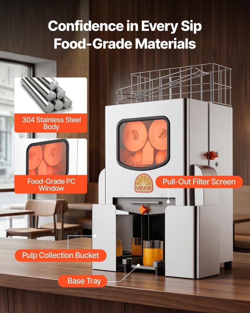 Commercial Orange Juicer Machine, 120W Electric Orange Juice Press, Stainless Steel Orange Squeezer for 20 per Minute, Lemon Citrus Pomegranates
