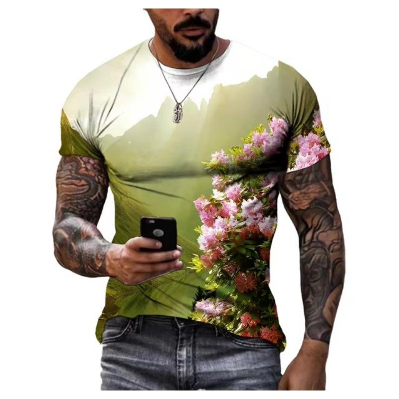 Graphic T Shirts Men Fashion Natural Scenery Pattern T Shirt Handsome Casual 3D Print T-shirt Summer Mountains Rivers Tops