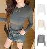 Early Spring Premium Casual Women's T-Shirt Women's Slim Bottom Shirt Waist Pinch Shoulder Long Sleeve Top Spice Girl Inside