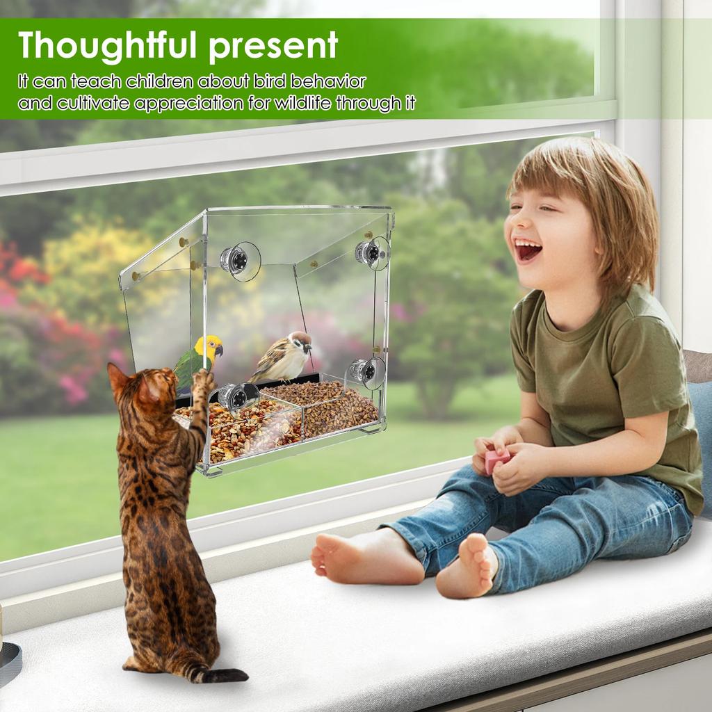 Acrylic Bird Feeder Window Bird Feeder with Suction Cups Clear Bird Feeding House for Garden Outdoor Backyard Wildlife Birding