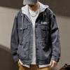 Denim Jacket Men's Autumn and Winter New Sweater Hooded Trendy Brand Loose Fake Two Spring Casual Coat