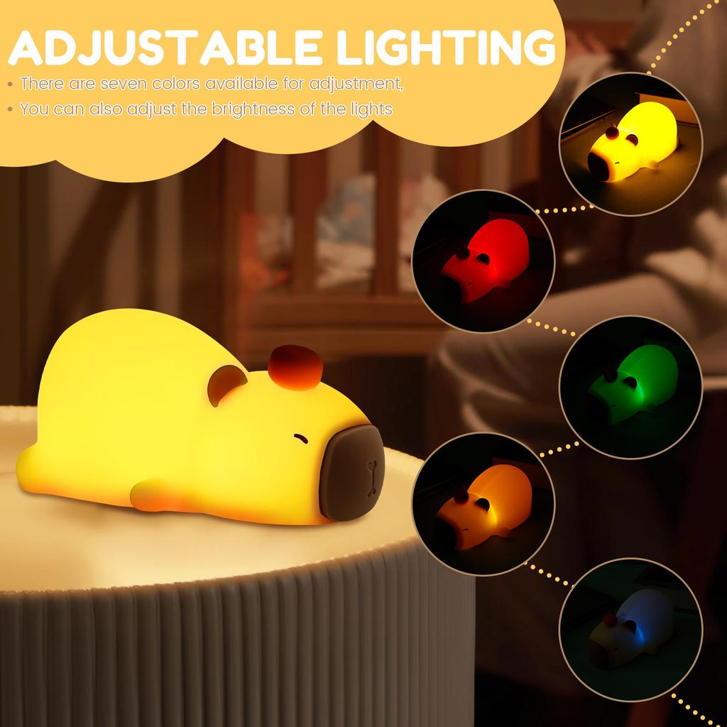 Niedliches Cartoon-Capybara-Nachtlicht aus Silikon, USB-wiederaufladbar, dimmbar, Schlaflampe, Kinderzimmer-Nachtlicht, Touch-Lampe, Nachttischlampe