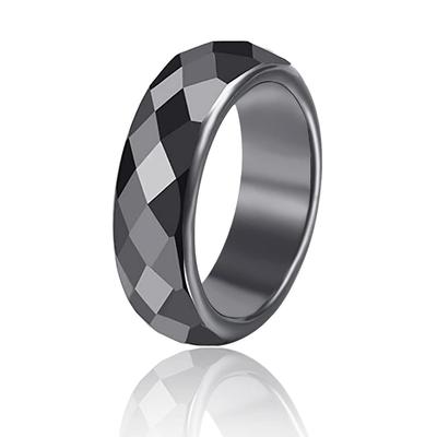 Rockyu Men's Black Terahertz Ring, Cut Ring, Authentic Terahertz Ore Gemstone (Faceted, 20)