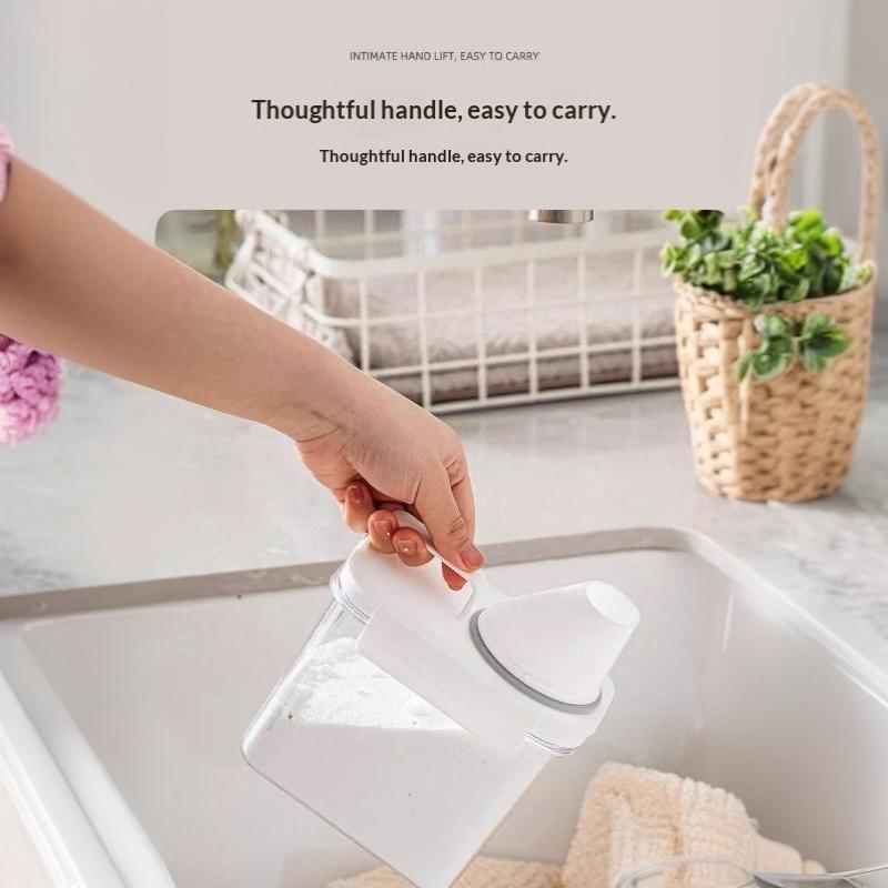 Airtight Laundry Detergent Dispenser Easy to Clean Clear Washing Powder Liquid Holder with Lid for Household Laundry Organization