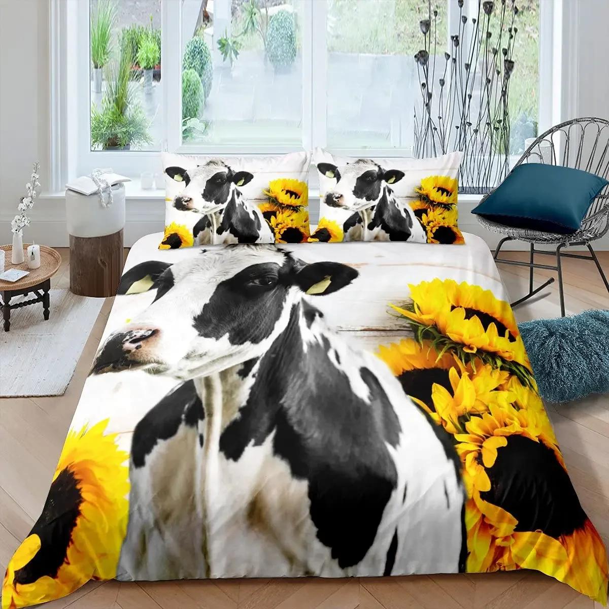 

Carton Highlplus Cow Soft Duvet Cover Western Farm Animal Beding Set Bul Catle Warm Comforter Cover Milk Cow Print Comfortable Quilt Cover Quen 120*200cm Single