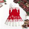 Dames Kerstprint Midi Jurk, Lange Mouwen V‑hals Bontrand A-lijn Feestjurk, Kerst Limited Edition